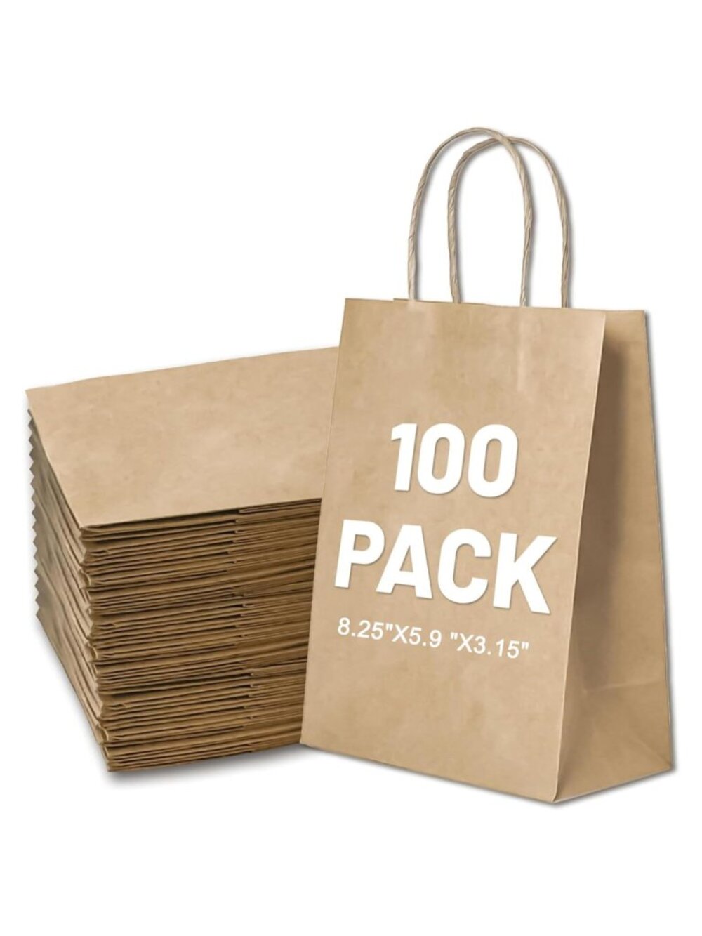 Kraft Paper Gift Bags with Handles 100 Pack